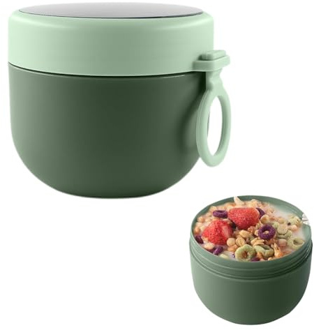 LUPATDY Bicchiere per cereali da 600 ml, per bambino, con cucchiaio pieghevole, per yogurt, colore: verde