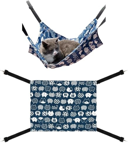 Hamac pour Chat BOBOZHONG - Lit Suspendu Respirant pour Cage d'Animaux - Matelas Doux en Toile (46x37 cm) avec 4 Crochets Métalliques - Lavable en Machine pour Chats, Lapins et Petits Chiens.