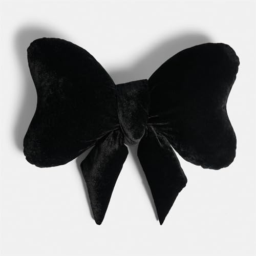 OHS Scatter Cushion Bow Shaped Novelty Velvet Throw Pillow for Sofa Couch Bedroom Back Support Cushion Decorative Cute Room Decor Plush Pillow, Black - 45 x 33cm