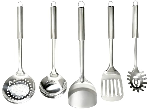 Set Da 5 Pezzi Utensili Cucina Acciaio Inox Mestolo Spaghetti Acciaio Inossidabile Set Utensili Cucina Cucchiaio Da Minestra, Schiumarola, Spatola Per Friggere, Spatola Per Wok, Cucchiaio Per Pasta
