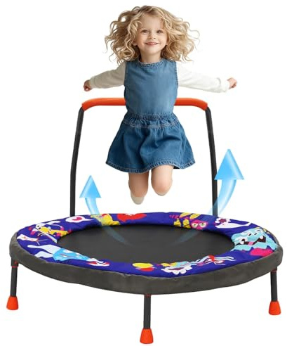 Trampolín Niños Ø91cm, Cama Elástica Plegable Interior y Exterior con Mango de Espuma Ajustable y Cubierta Acolchada, Mini de Fitness para Niños a Partir de 3 Años, Carga Máxima 60kg