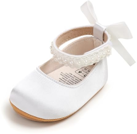Sehfupoye - Scarpe Mary Jane per neonate con fiocco e perla, prime scarpe per imparare a camminare per 0-18 mesi, 6-12 mesi