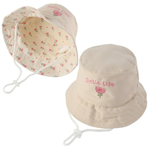 RoxNvm Gorro Pescador Niño, Gorro Bebe Sol, Ajustable Gorros Proteccion Uv Bebe Upf 50,Reversible Sombrero Pescador,Gorros Playa Chapeu Criança Sombrero Niño para Niños y Niñas de 12 a 18 Mes (Flores)