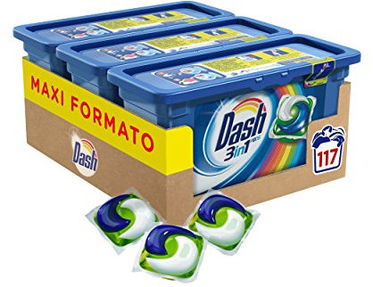 Dash Allin1 Pods Detersivo Lavatrice in Capsule Salva Colore, Maxi Formato 3 x 39 Pezzi, 117 Lavaggi