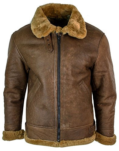 Infinity Leather Herren Lederjacke 100% Echlteder Braun Holzbraun Schaffell RAF Piloten Design Vintage Schafsleder Jacke