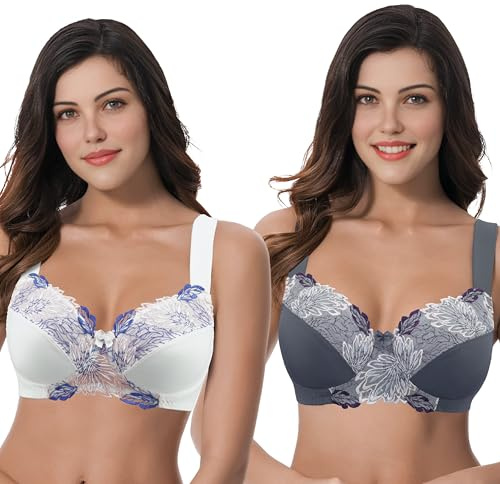 Curve Muse Soutien-Gorge Minimiseur sans Armatures ni Doublure | Dentelle, Broderie, Bretelles réglables, Fermeture Agrafes, Nylon, Microfibre