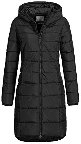 Eight 2 Nine Damen Steppmantel LETN-039 Lange Stepp-Jacke mit Kapuze black L