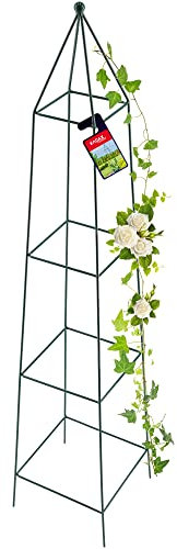 KADAX Rankhilfe, Rankobelisk aus Stahl, freistehend, Obelisk, Rankturm für Garten, Kletterpflanzen, Rosen, Pyramide, Ranksäule, Rankgestell, wetterfest, Deko, grün (30 x 150 cm)