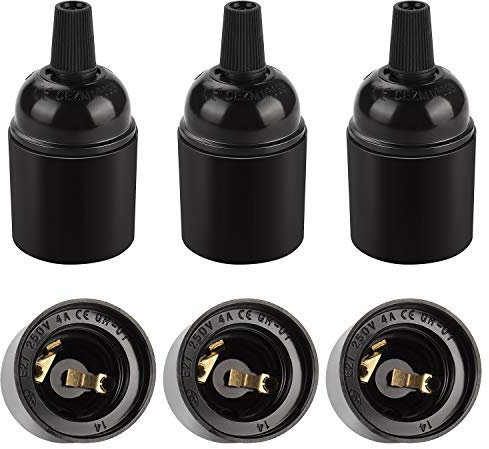DiCUNO E27 Lampenfassung, Bakelit Renovierfassung, Edison Retro-Sockel, Lampenhalter für Glühbirnen, Tischlampen, Pendelleuchten, 4A, 250V, hitzebeständig bis 180℃, 6er Pack