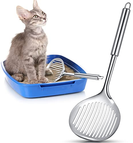 Meanplan 2 Pcs Cat Metal Litter Scoop Litter Scoop, Cat Accessories Scooper Stainless Steel Kitty Poop Sifting Cleaning for Litter Box, Metal Poop Sifter Pet Supplies