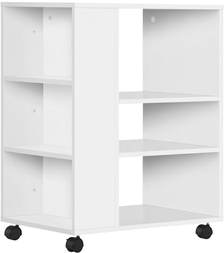 Vinsetto Armario para Impresora Mueble Auxiliar de Oficina con Ruedas con 3 Estantes Laterales y 2 Frenos Carga 30 kg para Dormitorio Cocina Salón 60x40x75,8 cm Blanco