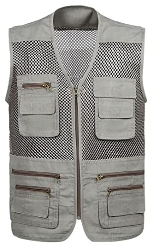 HEYDHSDC Gilet allentati in rete da uomo di grandi dimensioni con cerniera multi-tasche Casual giacca da esterno senza maniche gilet