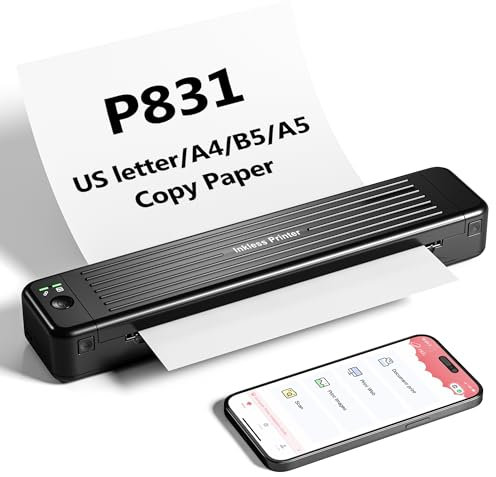 Itari Mobiler Drucker, Bluetooth Drucker Klein A4 - Upgraded 300DPI Handy Tragbarer Drucker Ohne Patronen für unterwegs und Reise, Unterstützt Mehreren Größen Normales Papier und Thermopapier
