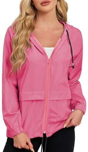 Durio Leicht Regenjacke Damen Wasserdicht Atmungsaktiv Faltbar Windbreaker Mit Kapuze Softshelljacke Fahrradjacke Regencape Rosenrot XL