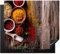 KitchenYeah© Herdabdeckplatte Einteilig Induktionsmatte Küche Abdeckung Ceranfeld Herd Abdeckplatte Deko Vinyl Matte Aufrollbar Kräuter - Gewürze - Holz - Braun - 60x52 cm