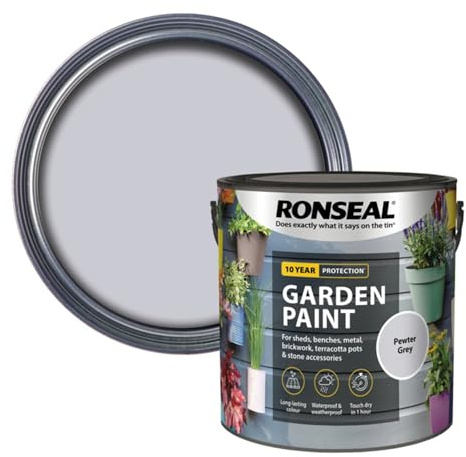 SAVING HUB 2.5L Garden Paint - Exterior Wood Tins - Garden Furniture Colors Paints Outdoors - Benches, Metal, Brickwork, Plants Pots Paint - Fade Resistant (Pewter Grey)