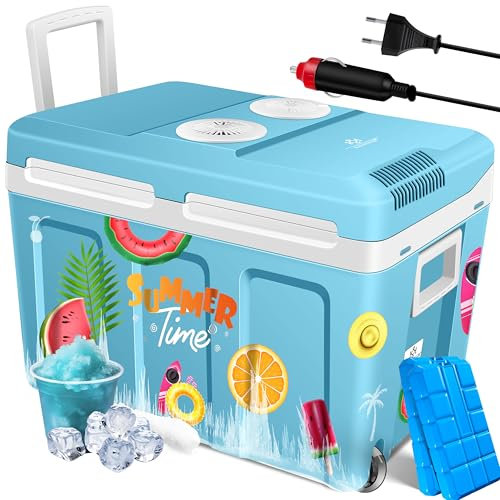 KESSER® Kühlbox 40L mit Rollen | Thermo-Elektrische Kühlbox | KÜHLT und WÄRMT | 12 & 230V | Thermobox für Auto, Boot & Camping | Mini-Kühlschrank mit ECO & MAX Modus | inkl. Kühlakkus & Getränkehalter