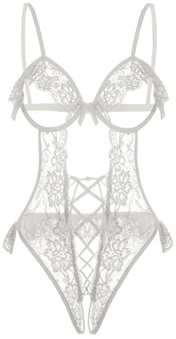 Satohom Sexy Mujer Conjuntos de lencería Ropa Interior Babydoll de Encaje de Correa con Cuello en V Ropa de Dormir sin Espalda Ropa Interior Abierta sin Entrepierna