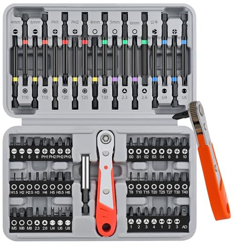 Hi-Spec 68pc 75mm & 25mm Long Hex Shank and Tamperproof Cr-V Driver Bit Set with Bit Handle and Drill Driver Adaptor