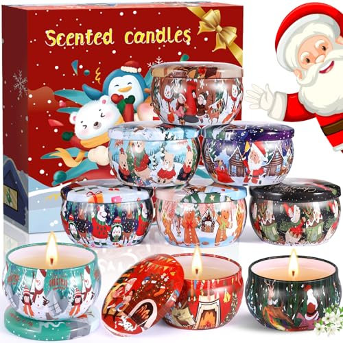 POWLYB Duftkerze Geschenk Set, 9er Pack Duftkerzen Set, Kerzen set,Duftkerzen Geschenkset für Damen, Weihnachtskerze, Natürliches Sojawachs Damen Deko Duftkerze Weihnachten, Valentinstag, Xmas