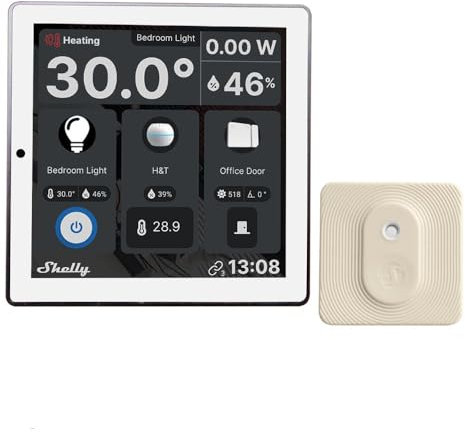Shelly Wall Display Bianco + Blu H&T, Starter Pack Smart Control e monitoraggio ambientale,WLAN e Bluetooth, Termostato, Relè 5 A integrato, Conduttore neutro, Avorio