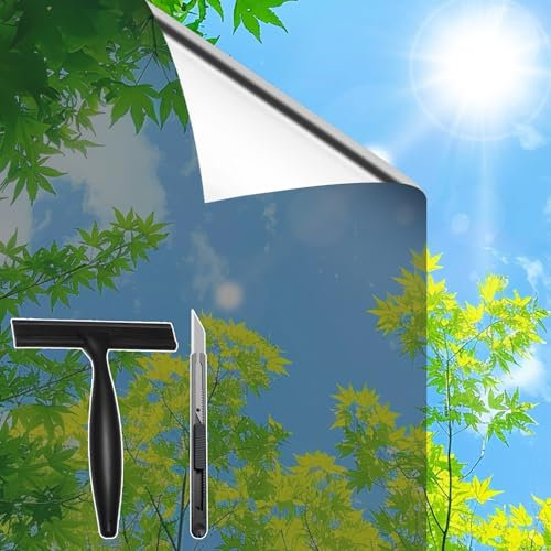 Zindoo Film Fenetre Anti Regard Film Anti Chaleur Bon Effet Miroir avec Kit de Pose 40x200cm Anti UV Protection de la Vie Privée Protéger du Soleil pour Fenêtre Maison Bureau Magasin