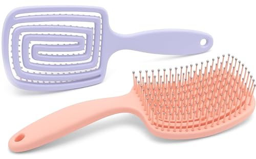 MEMIMO Cepillo pelo, cepillo desenredante cabello 2 unidades, peine Curvo profesional Ventilado Cepillo para Cabello rizado, Húmedo y Seco, Cepillo de Masaje para adultos y niños.