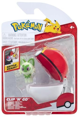 Pokemon Clip N Go 5cm kamp figur Sprigatito med Repeat Pokéball - Leksaksfigur for barn 4+ - Officell Pokémon produkt for barnleksak