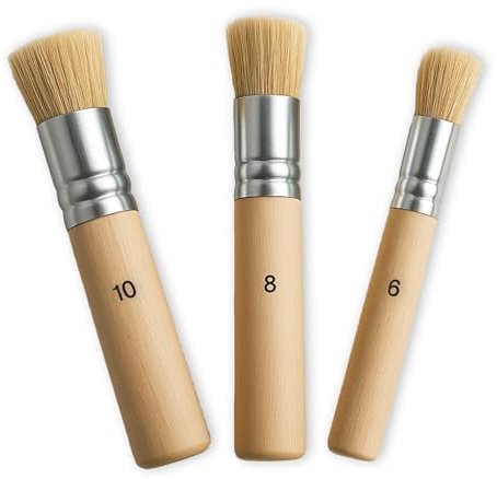 Juego de 3 pinceles redondos con plantillas de madera, cerdas naturales, pinceles redondos, pinceles para acrílico, óleo, acuarela, tiza, manualidades (3 tamaños)