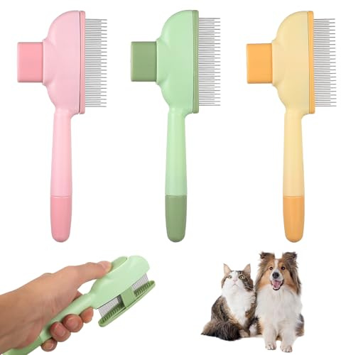 3 Pcs Cepillo para Perros Pelo Corto, Cepillo Perro Pelo Corto Largo, cepillos autolimpiables para subpelo, Peine Gatos Autolimpiable para Mascotas Gatos Perros