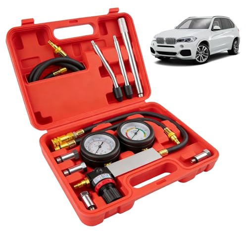 GOMETY Set di tester di compressione, tester di compressione per motore, misurazione della compressione, tester di perdite con barra di prolunga, manometro doppio, prova di pressione | 0-100PSI | 0
