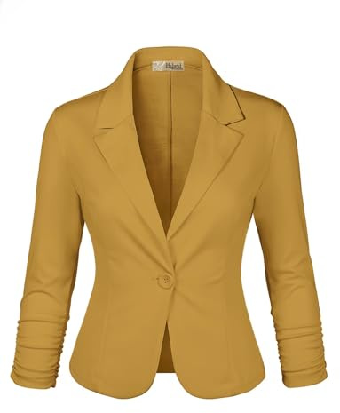 Hybrid & Company Women's Lightweight Casual Work Office Stretch Ponte Cardigan Blazer Jacket JK1131 Mustard Medium