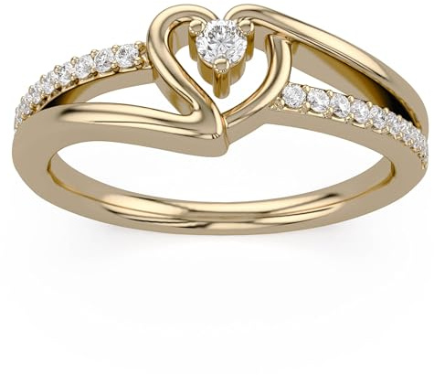 Bypass Heart Promise Ring for Women 1/10 Carat Round Cut White Natural Diamond Ring in 14K Yellow Gold Plated 925 Sterling Silver Jewelry Gift for Her (0.10 ctw) I-J Color I2-I3 Clarity Size-5