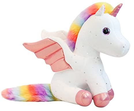 Mislaxy Unicornio Peluche Arcoiris Multicolor Unicornio Pegaso Kawaii Suave Regalo Regalo de Cumpleaños Navidad, 23CM (Blanco)