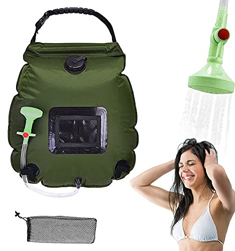 Bolsa de Ducha Solar, ZoneYan Bolsa de Ducha de Camping, Bolsa de Ducha Portátil para Acampar, Ducha Solar Portatil Camping, Bolsa de Ducha Exterior, Ducha Camping con Bomba, Indicador de Temperatura