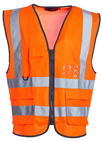 Blackrock Orange Premium Warnwesten mit Taschen, ID-Tasche und Schlüsselschlaufe, reflektierende Warnwesten für Männer und Frauen mit Taschen und sicherem Reißverschluss, EN-zertifiziert
