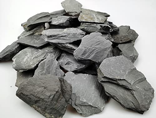 Voulosimi Natural Slate Rocks PH Neutral Stone Perfect Rocks for Aquariums, Landscaping Model,Tank Decoration,Amphibian Enclosures (3.5 LB, 5-7 inch)