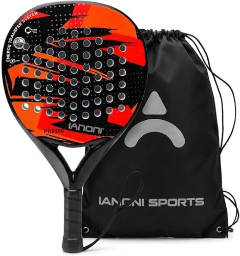 IANONI Paddle Tennis Racket Carbon Fiber Surface with EVA Memory Flex Foam Core Padel Tennis Racquets (RED)