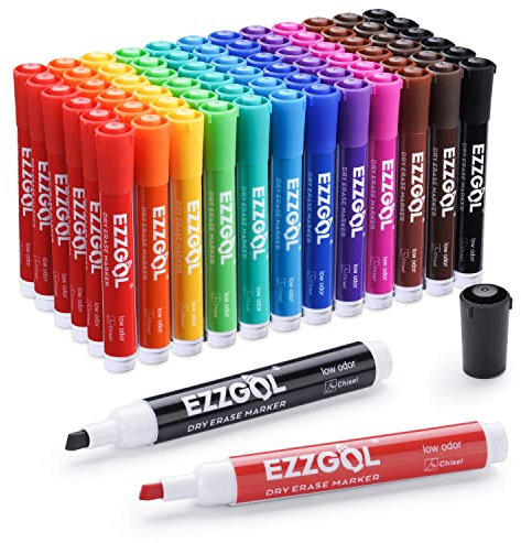 Ezzgol Dry Erase Markers Bulk, 72 Pack, 12 Colors Whiteboard Markers, Chisel Tip Dry Erase Markers Perfect for Writing on Dry Erase Whiteboard Mirror Glass for School, Office or Home