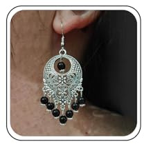 TseenYi Pendientes gitanos vintage perla negra gota boho gitano étnico joyas para mujeres y niñas (plata)