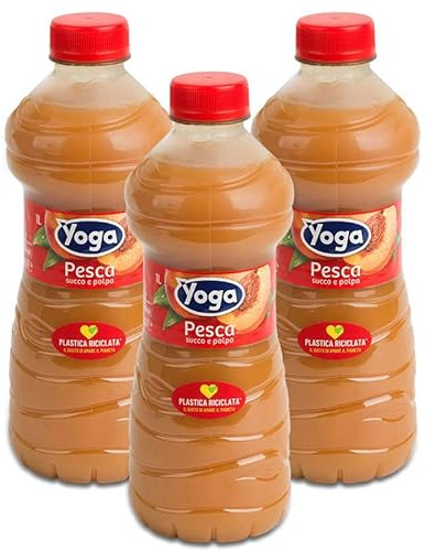 3X Yoga Pesca Succo di Frutta e Polpa al Gusto di Pesca Italiana 1L [3 Bottiglie]
