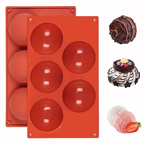 2 stycken silikonform, halvkula, 5 hål, silikonform, boll, rund, 8 cm, choklad, silikonformer, chokladform, chokladform, halvkula, bakform, för tillverkning av choklad, kakor, gelé, domemousse (stor)