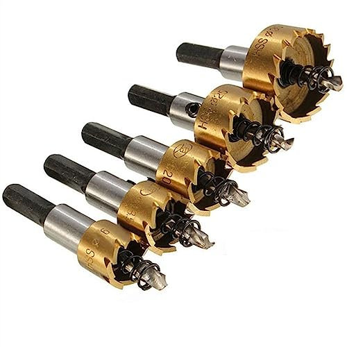 GIFRAN 5 Stück Metallkern-Lochsägen-Bohrer, titanbeschichteter HSS-Bohrer, Zahnschneider, Fräser-Bohrer-Set, Edelstahl, Metalllegierung, Schneiden for Metall, Holz, legierter Stahl (Color : A)