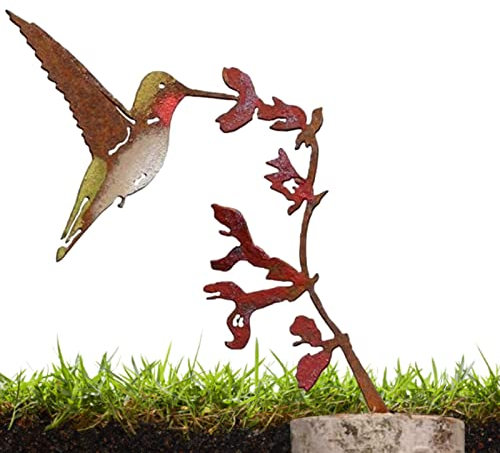 Tsuchiya Rusty Birds Yard-Art - Decorazione da giardino con uccelli in ruggine su ramo, decorazione per uccelli dipinti in metallo per esterni, per il davanzale della recinzione anteriore da giardino