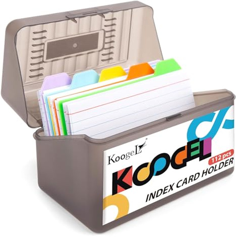 Koogel Flash Cards, 3 x 5 Inch Ruled Revision Cards, 100 Index Set with Box & Colour Dividers for Exam Revision School Study