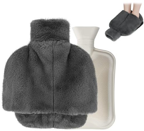 Golgner Fußwärmer Ohne Strom, 2L Groß Wärmflasche füße, Fußwärmer Wärmflasche für die Füße, 2 in 1 mit weichem Plüschbezug, Super Weich und Warm für Damen/Herren/Kinder, für Schlafzimmer Büro