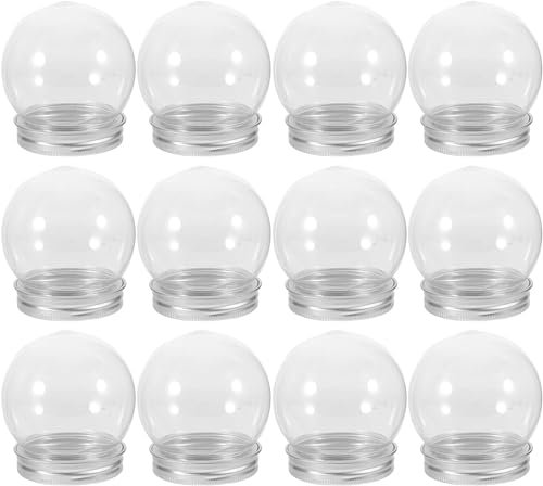12 Pieces DIY Water Globe Christmas Snow Globe Clear Plastic Water Globe with Screw Off Cap for DIY Christmas Crafts Home Decoration (Aluminum cap)