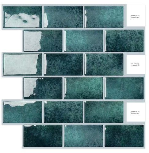 DEWOO Dark Green Peel and Stick on Wall Tiles Stickers Self Adhesive Splashback Subway for Kitchen Bathroom,Teal 10-Sheet (30.5X 30.5cm)