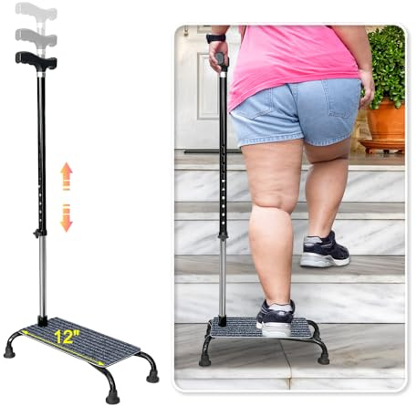NEAUDE Stair Climbing Cane Lifts for Seniors Half Step Climbing Aid Walker Elevator Stairs Assist Elderly Standing Helper 4 Prong Large Base Quad Walking Sticks Adjustable Stability Balance Devices
