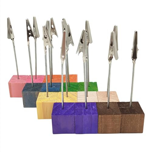 Bunte Tischkartenhalter aus Holz mit Memo-Clips, Tischnummernhalter, Ständer, Foto, Bild, Notiz-Clip-Halter für Hochzeit, Party, Namensschild, 16 Stück